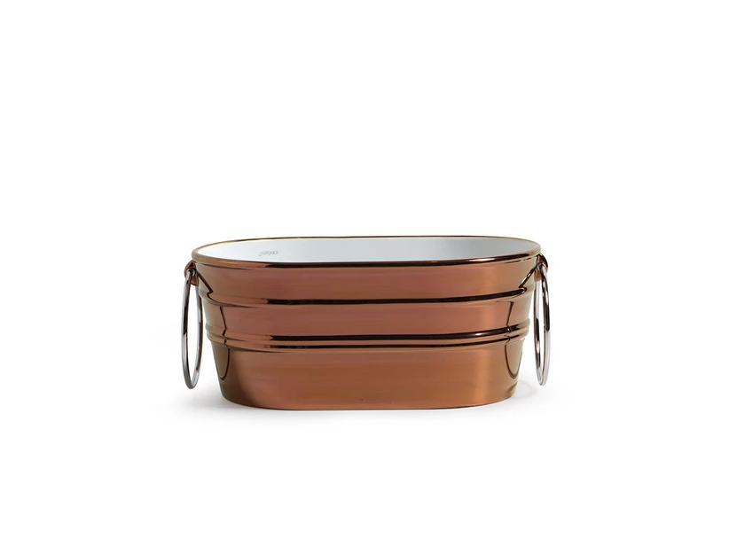 Lavabo Sospeso/Appoggio Tinozza 60X40Xh25 Con Anelli In Ceramica Lucido Rame 1 Lavabo Sospeso/Appoggio Tinozza 60X40Xh25 Con Anelli In Ceramica Lucido Rame