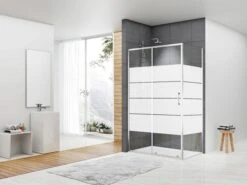 Box Doccia Angolare Arek 80x100 H190 Porta Scorrevole E Lato Fisso Cristallo 6 Mm Trasparente Serigrafato Cromo