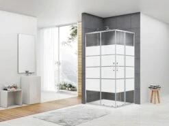 Box Doccia Angolare Arek 75x90 H190 Porte Scorrevoli Cristallo 6 Mm Trasparente Serigrafato Cromo