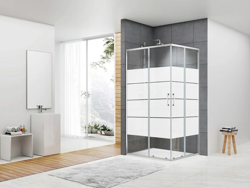 Box Doccia Angolare Arek 80x120 H190 Porte Scorrevoli Cristallo 6 Mm Trasparente Serigrafato Cromo 1 Box Doccia Angolare Arek 80x120 H190 Porte Scorrevoli Cristallo 6 Mm Trasparente Serigrafato Cromo