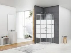 Box Doccia Angolare Semicircolare Arek 80x80 H190 Porte Scorrevoli Cristallo 6 Mm Serigrafato Cromo