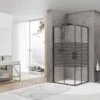 Box Doccia Angolare Arek 80x80 H190 Porte Scorrevoli Cristallo 6 Mm Trasparente Serigrafato Nero Opaco