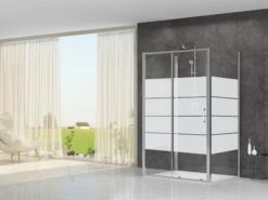 Box Doccia Arek 80x100x80 H190 Porta Scorrevole E 2 Lati Fissi Cristallo 6 Mm Trasparente Serigrafato Cromo