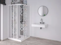 Box Doccia Angolare Skill 2 Ante Scorrevoli 70x90 Cm Acrilico Semitrasparente Effetto Bagnato Bianco Pastello