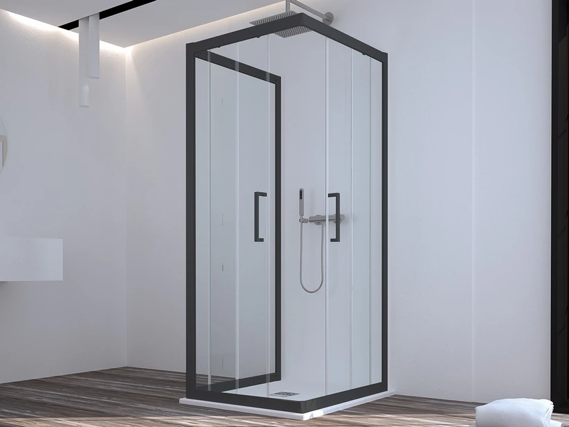 Box Doccia Zen 70x100x70 H190,4 2 Porte Scorrevoli E Lato Fisso Cristallo 6 Mm Trasparente Nero Opaco 1 Box Doccia Zen 70x100x70 H190,4 2 Porte Scorrevoli E Lato Fisso Cristallo 6 Mm Trasparente Nero Opaco