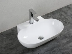Lavabo Da Appoggio Lambro 56x40 H13 In Ceramica Bianco Lucido