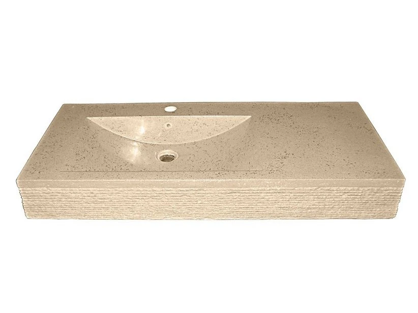 Lavabo Sospeso/Appoggio Consolle Vegas Rigata In Resina Opaco Travertino 1 Lavabo Sospeso/Appoggio Consolle Vegas Rigata In Resina Opaco Travertino