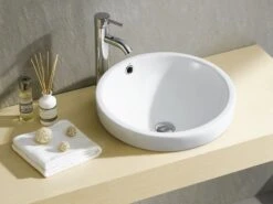 Lavabo Semincasso Soprapiano Lille Ø46,5 H6,3 In Ceramica Lucido Bianco