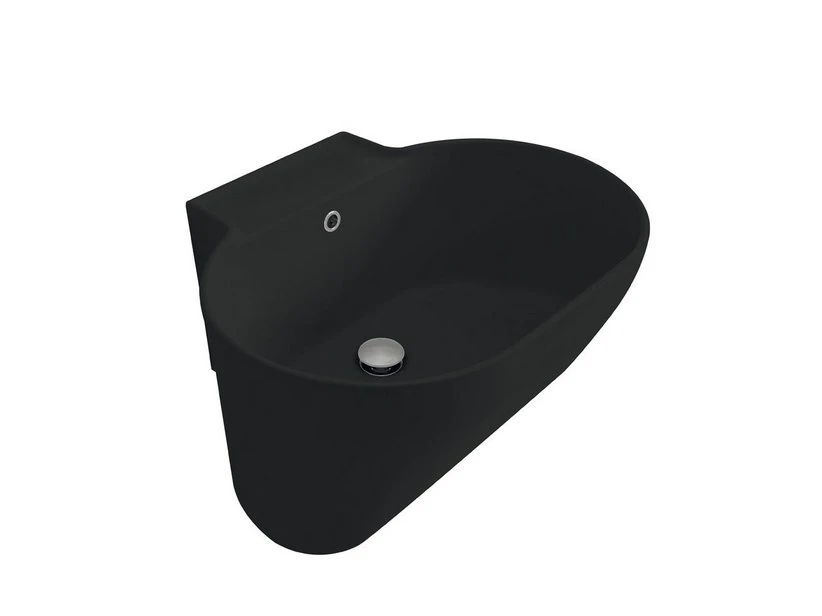 Lavabo Lavatoio Sospeso/Appoggio Tino 60X50Xh.30 In Ceramica Opaco Nero 1 Lavabo Lavatoio Sospeso/Appoggio Tino 60X50Xh.30 In Ceramica Opaco Nero
