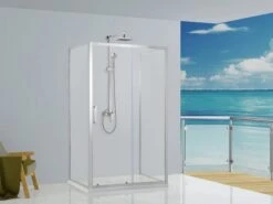 Box Doccia Neptum 100x80x80 H190 Porta Scorrevole E 2 Lati Fissi Cristallo 6 Mm Trasparente Cromato