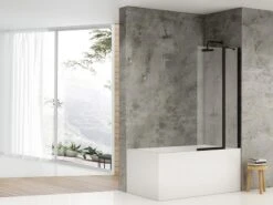 Parete Vasca Mulan 120X140 Cristallo Trasparente 6mm Profilo Nero Opaco