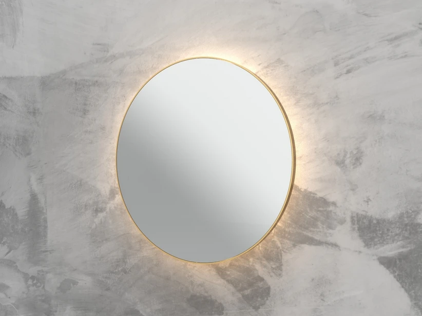 Specchio Bagno Led Queen Ø80 Con Cornice Verniciato Oro Opaco 1 Specchio Bagno Led Queen Ø80 Con Cornice Verniciato Oro Opaco