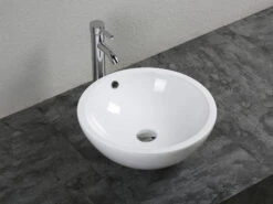 Lavabo Da Appoggio Taro Ø45 H17 In Ceramica Bianco Lucido
