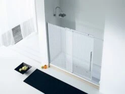 Porta Sopravasca Velo Cm 170 H150 Anta Scorrevole Sinistra Cristallo Serigrafato Profili Cromo